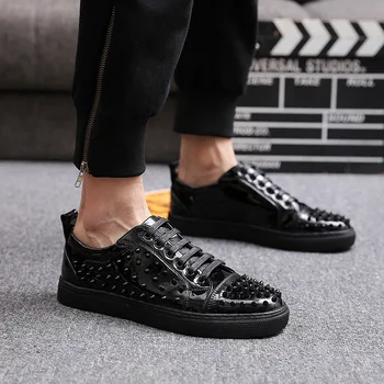 

Spring autumn Shiny dress shoes for men spiked rivets studded slip on loafers gold black bling bling sequins causal shoes male