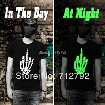 

2014 fasion summer men t-shirt punk rock shirts new skull skeleton tee skeleton fingers disigner original design luminous shirt