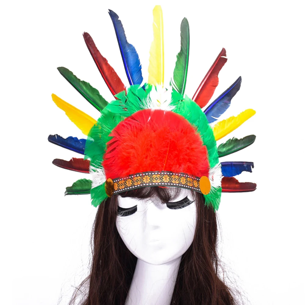 

Indian Feathered Head With Party Props Carnival Headdress Feather Chieftain Thanksgiving Day Show Headwear