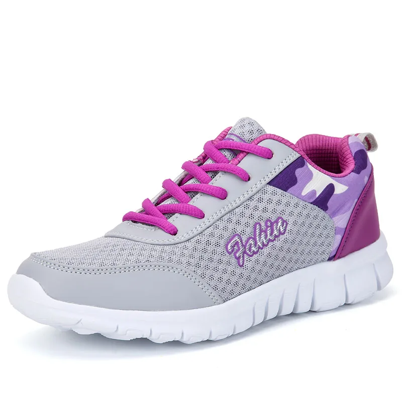 Женская Повседневная обувь; модные кроссовки из дышащего сетчатого материала для прогулок; кроссовки на плоской подошве со шнуровкой; Новинка года; tenis feminino - Цвет: purple