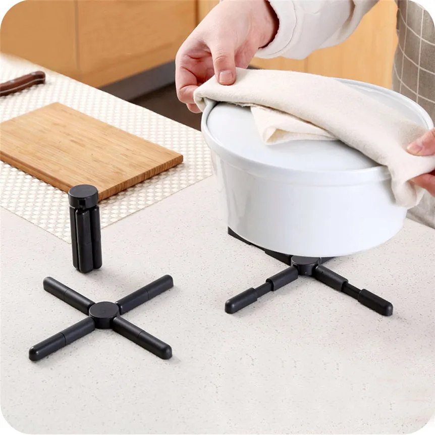 

Non-slip Heat Resistant Mat Black Foldable Plastic Pan Pot Holder Mat Tableware Cushion Kitchen Accessories Drop Ship 8A16