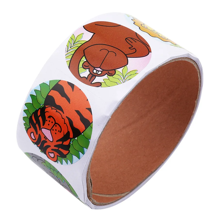 1 Roll(100pcs Stickers) Cute Cartoon Space Paper Stickers Rolls Kids emoji Wild Animals Star Diy Toy Kindergarten Activity Items
