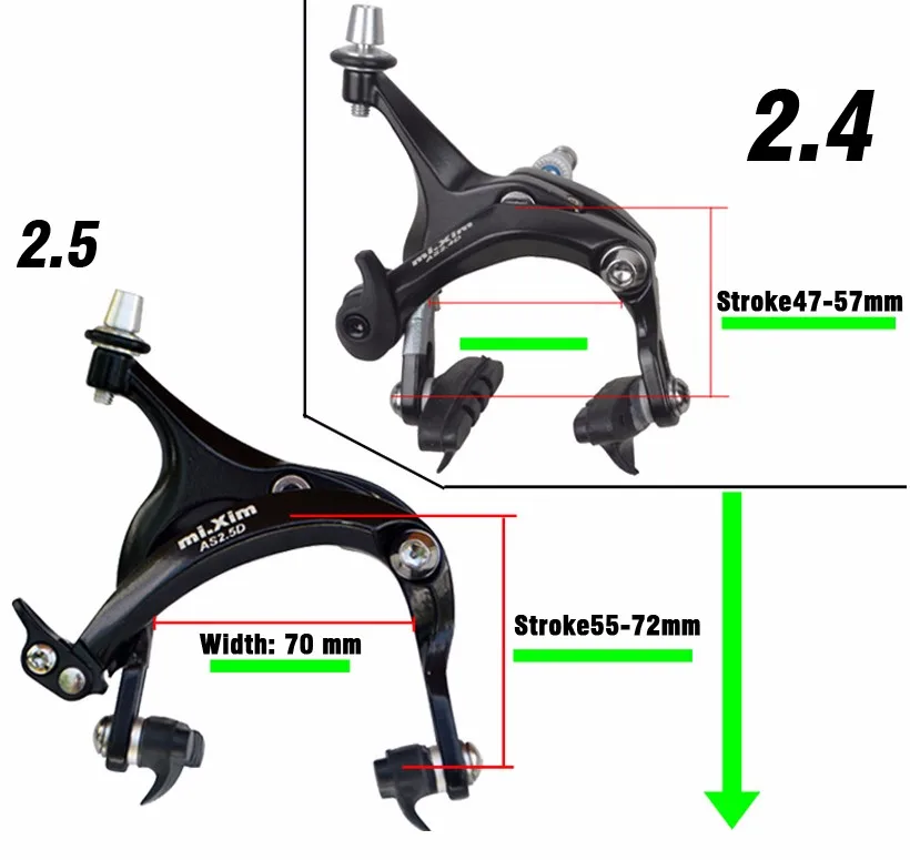 Дорожный тормозной суппорт из сплава для велосипеда, 47-57 мм, для езды спереди и сзади, велосипедные тормоза, для езды на велосипеде, тормоза из смолы, 55 мм