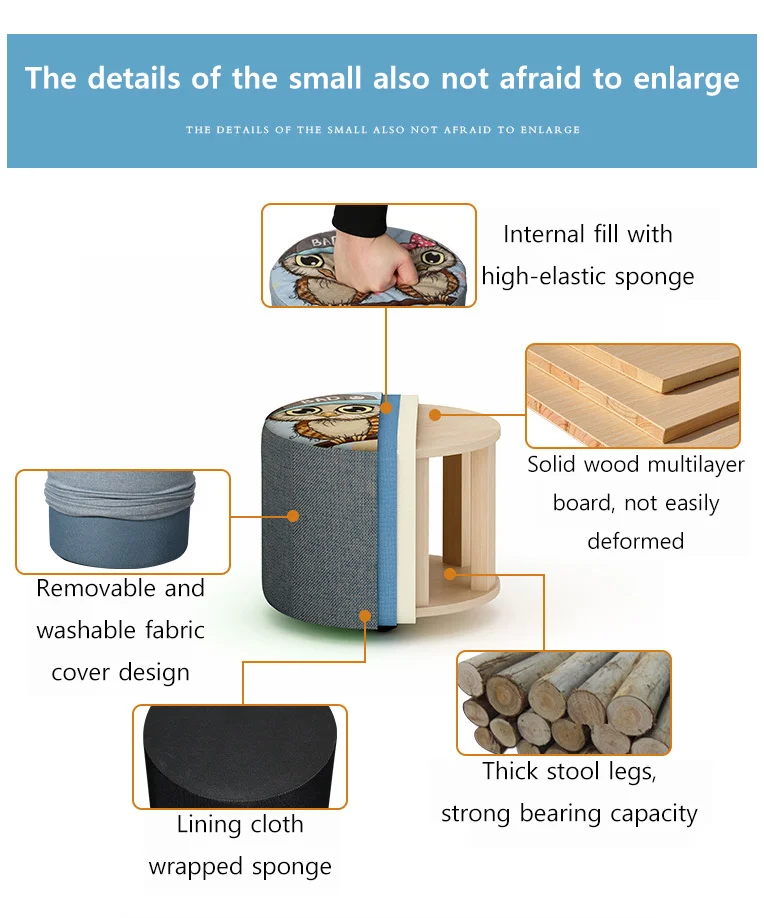 Современные маленькие круглые сиденья Табурет Османов деревянная Ткань дверной проем изменить обувь маленький стул гостиная стол сбоку детская мебель