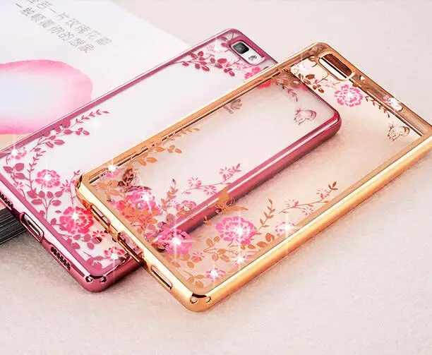 

05 Protect Soft Rose Gold TPU Flower Cover Sparkly Gliter case for Huawei P8 P 8 GRA L09 L03 L13 UL00(5.2inch)