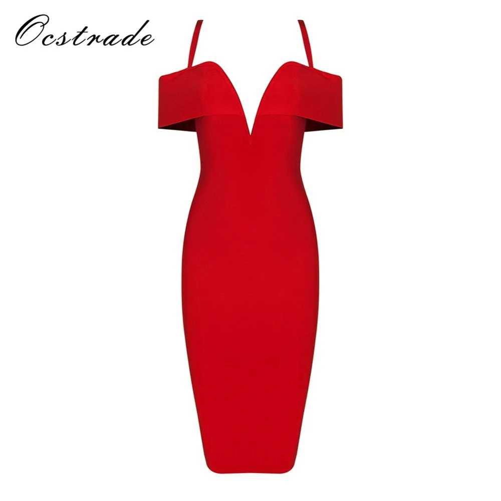 

Ocstrade Sexy Red Party Dress for Women Spaghetti Strap Bodycon Bandage Dress 2017 Summer New Arrival