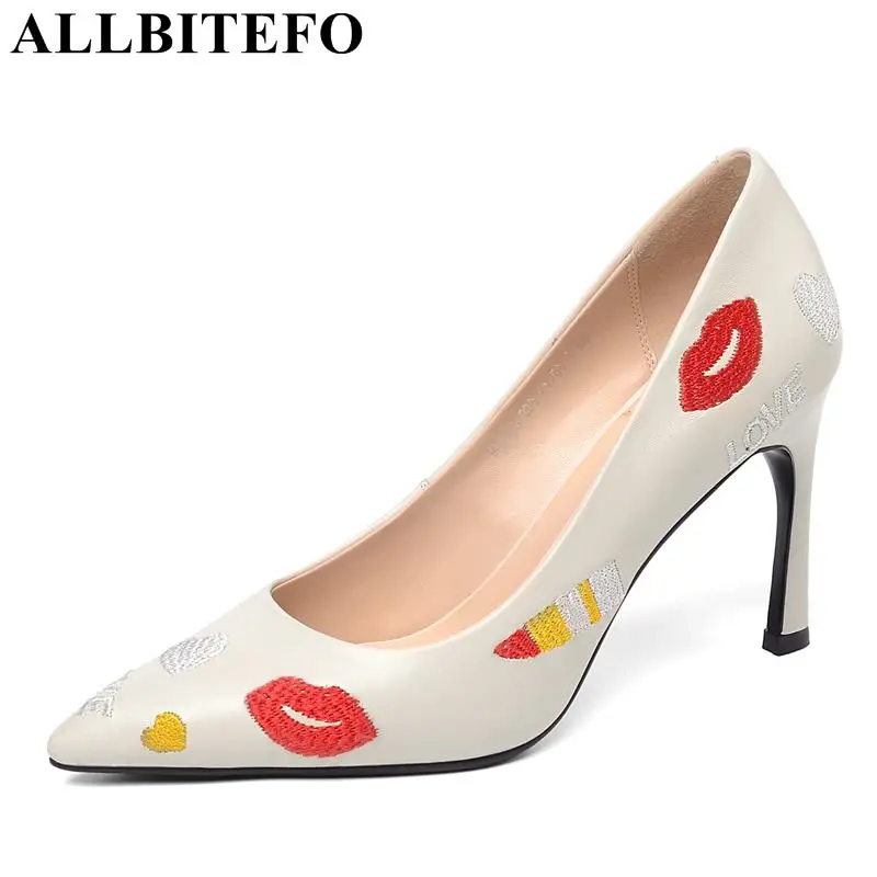 

ALLBITEFO new fashion brand genuine leather high heels women shoes women high heel shoes spring women party shoes girls pumps
