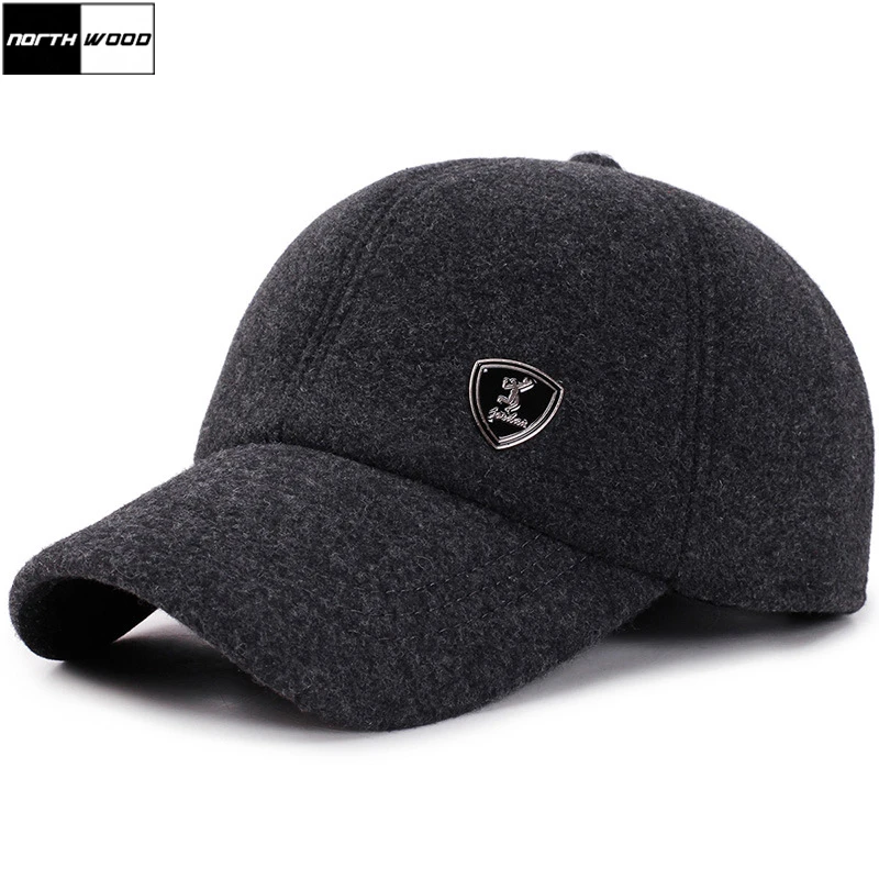 

[NORTHWOOD] Winter Baseball Cap Men Snapback Hat With Earflaps Gorras Para Hombre Solid Trucker Cap Casquette Homme Winter Caps