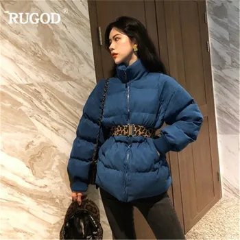 

RUGOD Solid Elegant Women Cotton Coat Vintage Fashion Thick Warm Winter Clothes with Sashes manteau femme hiver 2018