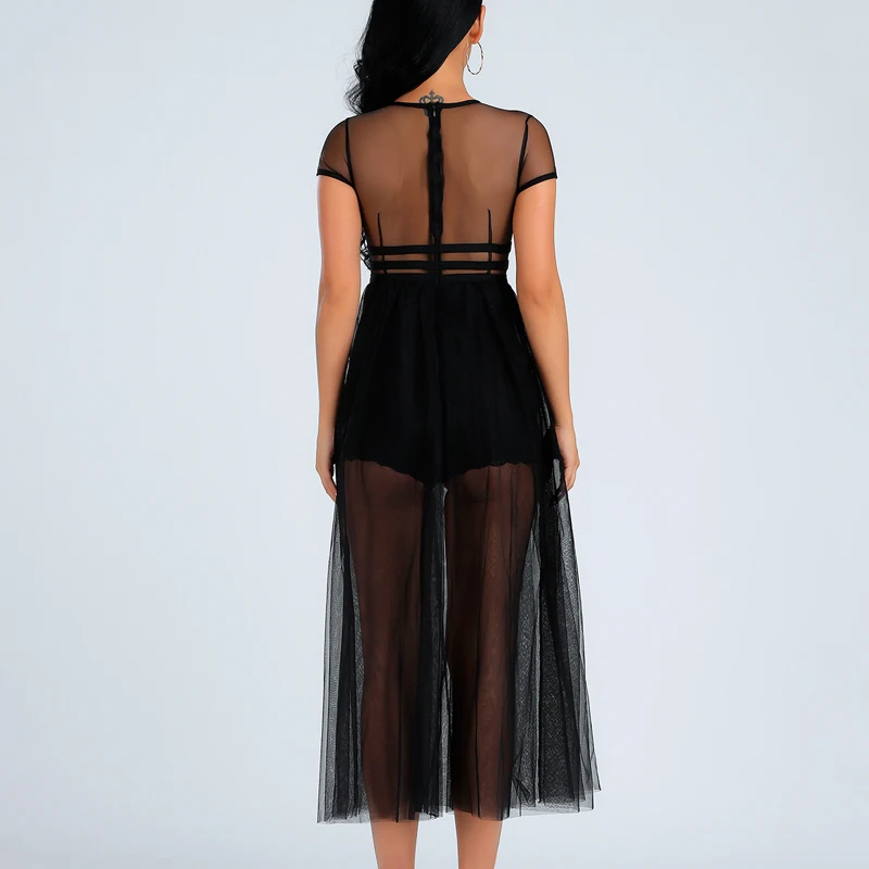 INDRESSME, новинка, сексуальное Сетчатое черное бальное платье с бретельками и вырезом, хит, женское модное платье,, Vestidos