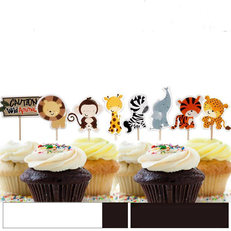 

24 pcs/lot Birthday Decor Wild Animal Party Cupcake Toppers Picks Decoration For Kids Party Favors Supplies