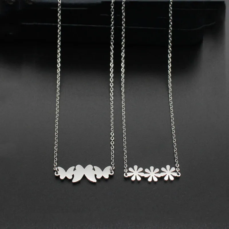 

Fashion Charms Lady Tiny Stainless Steel Flower Butterfly Necklaces & Pendants for Women Bestfriend Wedding Party Choker Jewelry