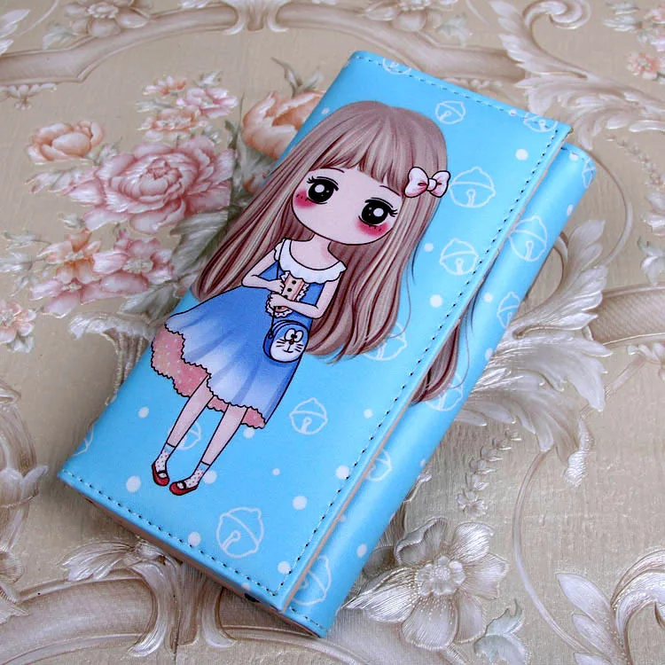 Япония милая девушка шаблон Мода кошелек леди кошельки для детей девочек монеты кошелек сумка Длинный - Цвет: 3