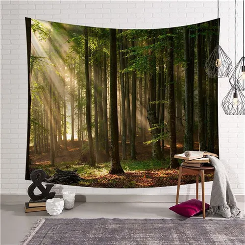 Cilected Psychedelic гобелены акварельные Зеленый лесной пейзаж настенный гобелен для спальни большой, Плетеный настенное одеяло - Цвет: T156P02