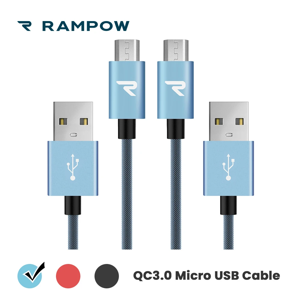 

[Lifetime Warranty] RAMPOW Micro USB Cable for Samsung S7/S6, QC3.0 Fast Charging USB Cable for Xiaomi Redmi 5-[2pcs/pack]