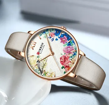 

CURREN 9059 Women Leather Watch Ladies Classic Wristwatch Female Clock Feminino Trend Quartz Flower Black Relogios