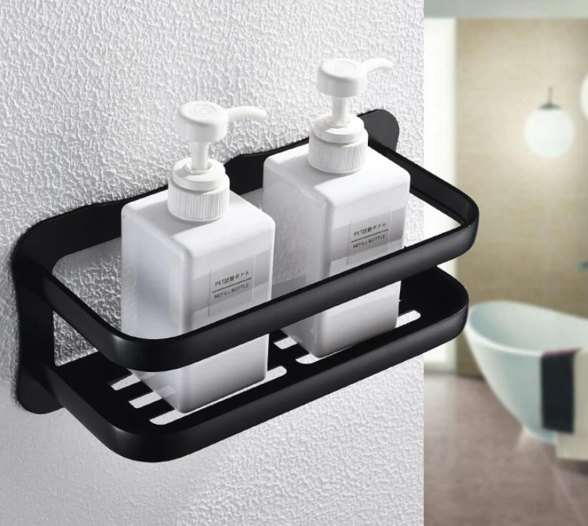 Jabonera de baño de aleación de aluminio negro montada en la pared, estante para  ducha, baño, champú, soporte para cesta, estante de esquina|Estantes de  baño| - AliExpress