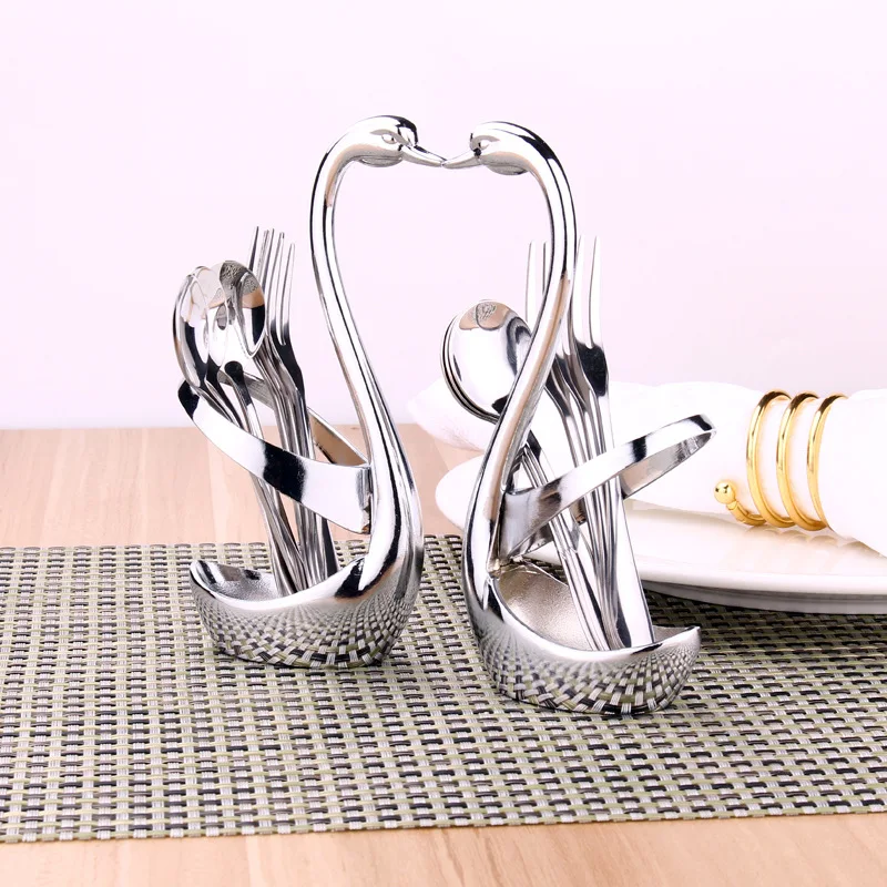 

Swan Dinnerware Spoon Fork Holder Flatware Sets Kitchen Decorate Fruit Wedding Party Decoration Tableware Set Kitchen Hotel Bar