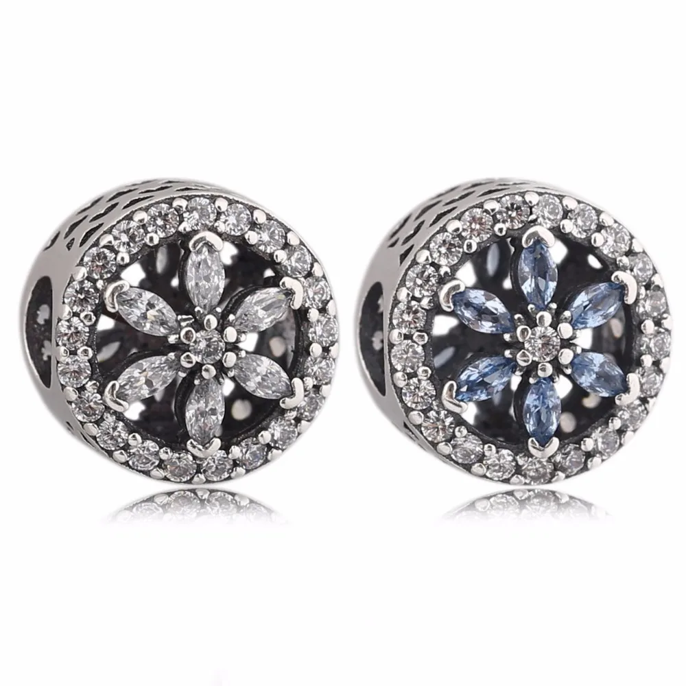 

Authentic 925 Sterling Silver Blue And White Crystal CZ Winter Snowflake Charm Beads Fit Original Bracelet Necklace Jewelry