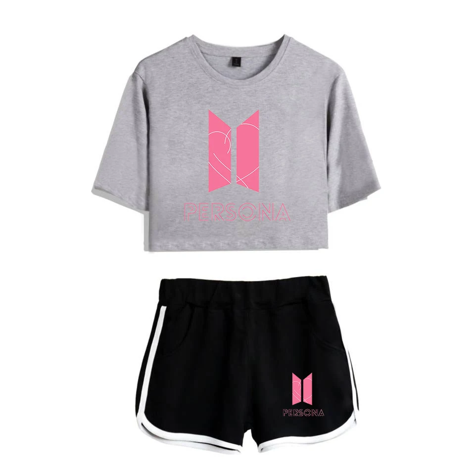 

BTS Map of The Soul Persona print 2 Pieces T-shirt Short Pants Sets Popular casual Fashion Women Summer Street Basic Hip Hop