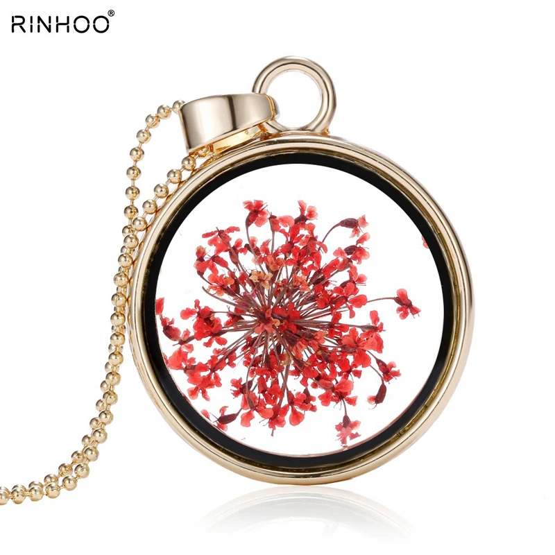 Стиль стеклянный медальон сухие цветы DIY ожерелье цвет цепь Шарм медальон с памятью ожерелье и кулон ботанические ювелирные изделия