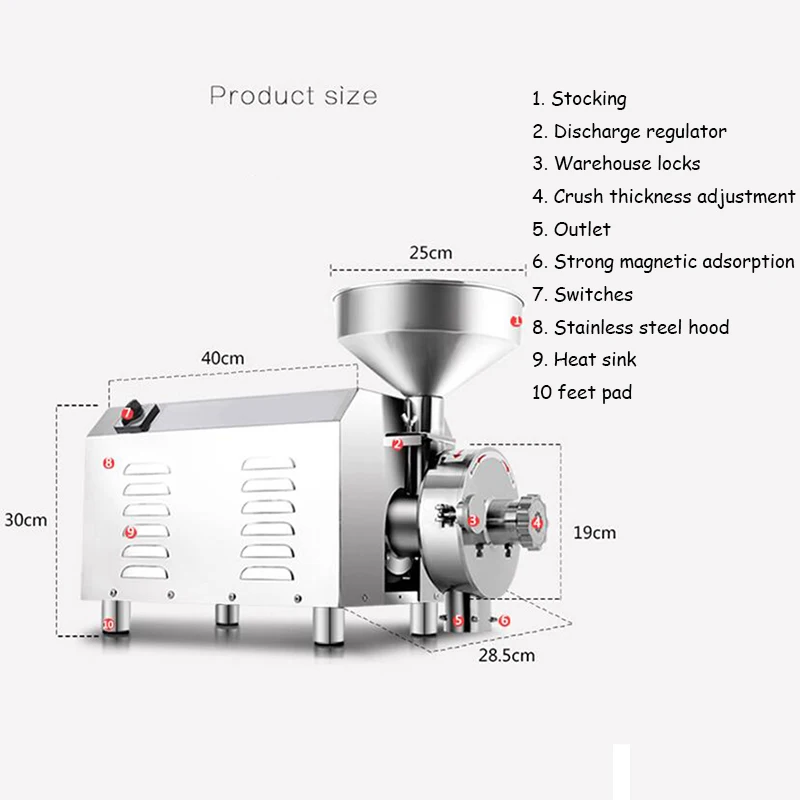 1.5kw коммерческий зерно фрезерный фасоль шлифовальный станок/Электрический Сверхтонкий травяной медицина мельница машина зерна шлифовальный станок