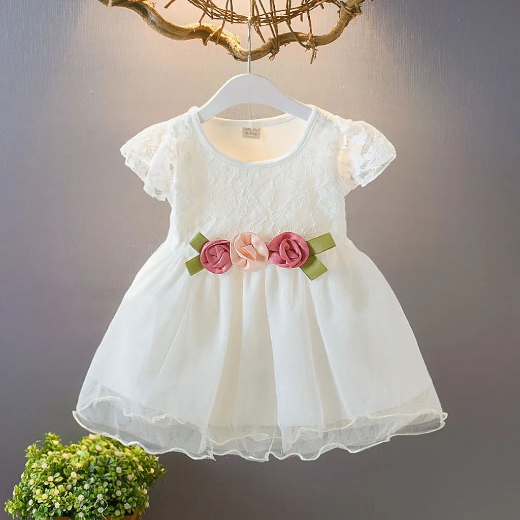 

2019 Summer Toddler Baby Kids Girl Ruched Lace Floral Tulle Party WeddingDresses Outfits Clothes
