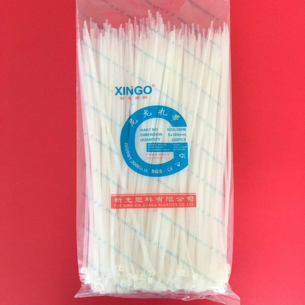 

250Pcs/pack 5*300mm High Quality width 3.9mm White Color Factory Standard Self-locking Plastic Nylon Cable Ties,Wire Zip Tie