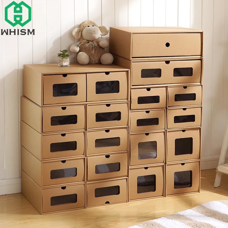 WHISM DIY كرافت ورقة الأحذية مربع مستطيل أحذية المنظم حامل مجوهرات أشتات صناديق تخزين الحاويات المنزل درج علب الأحذية WHISM DIY كرافت ورقة الأحذية مربع مستطيل أحذية المنظم حامل مجوهرات أشتات صناديق تخزين الحاويات المنزل درج علب الأحذية