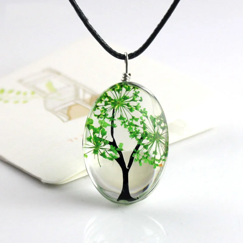 

H:HYDE New Arrival 6 Colors Tree Of Life Oval Shape Pendant Necklaces Handmade Glass Plant Necklace For Women Fashion Jewelry