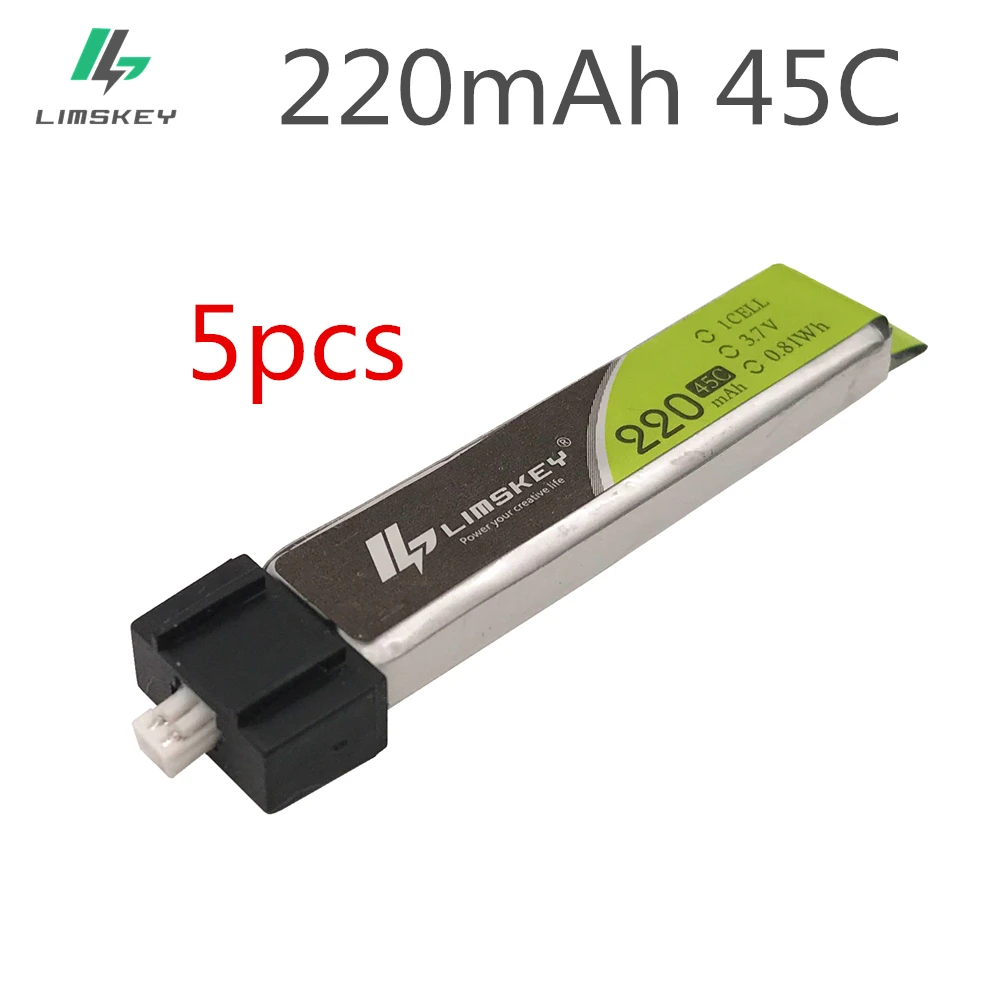 

Limskey Rechargeable Lipo Battery 5PCS 3.7V 220mAh 1S 45C/90C Lipo Battery For Blade For Nano QX CPX And Tiny Whoop