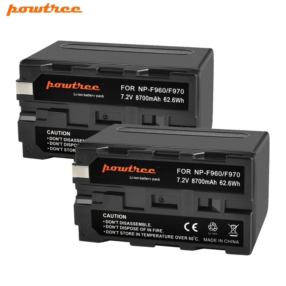 Powtree для sony 2 шт. 7,2 V 8700 мА/ч, NP-F960 Замена перезаряжаемой батареи 198 P F950 MC1000C TR516 TR555 DCR-VX2100E в FX1000