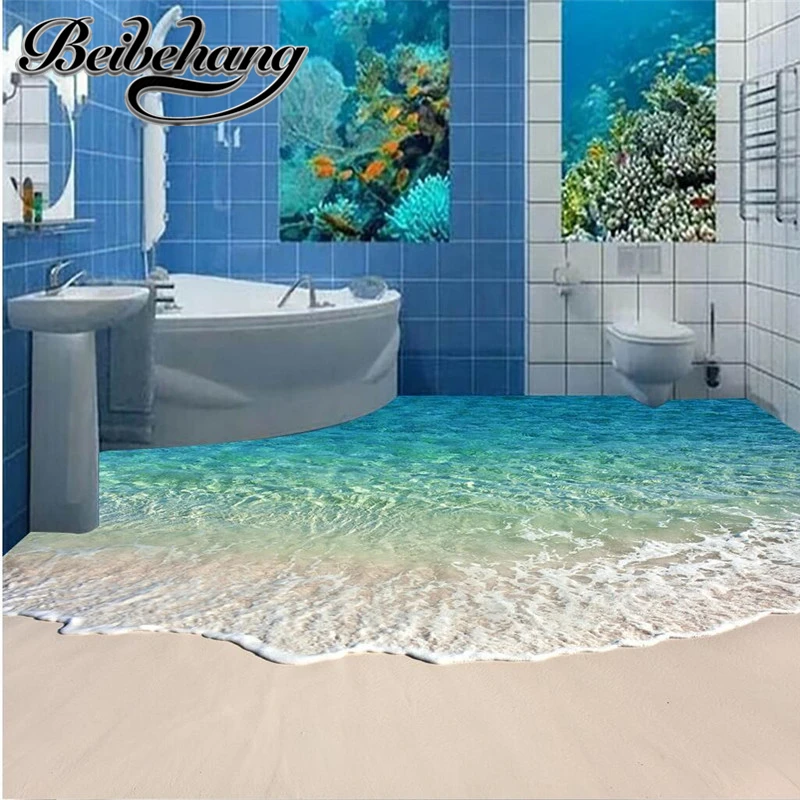 beibehang Custom Decorative Bedroom Living Room Self-adhesive Floor Painting Flooring Small Beach Modern 3D Floor Wallpaper