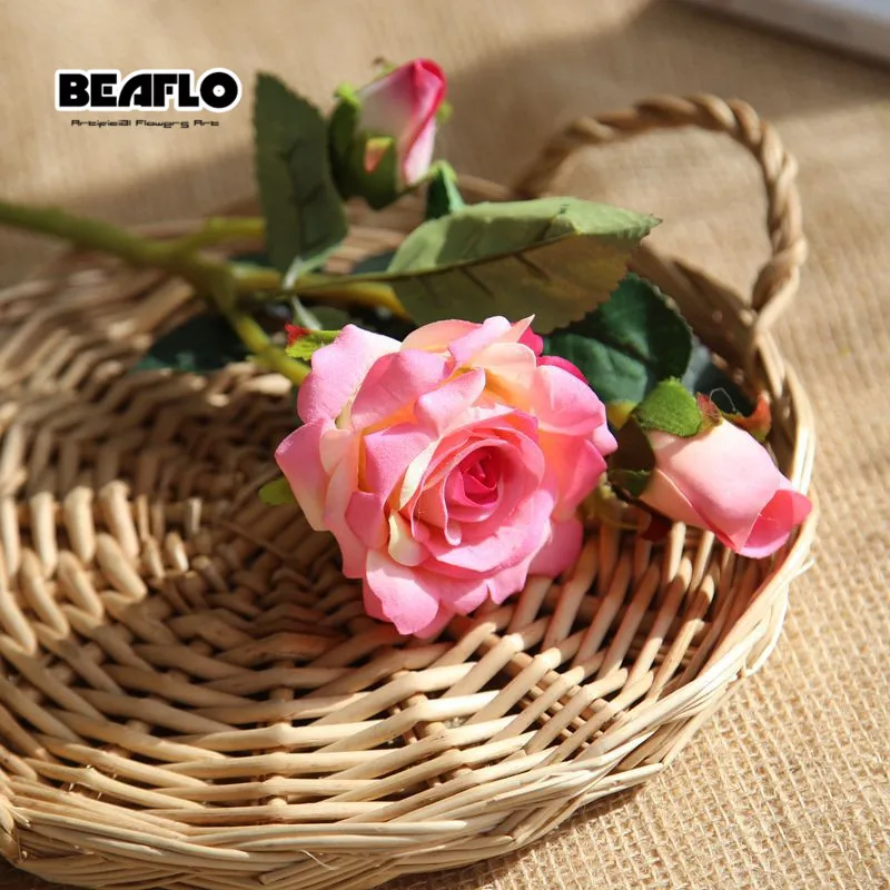 1 шт. искусственная бархатная Роза 3 цветок с головками DIY Шелковый цветок для вечерние украшения дома свадьбы праздника 8 цветов - Цвет: Pink