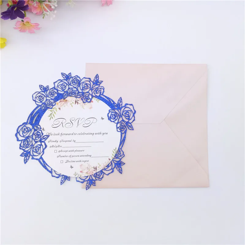 50 наборов цветок блестящая бумага лазерная резка пригласительные открытки-приглашения на свадьбу открытка с конвертом Свадебные украшения принадлежности