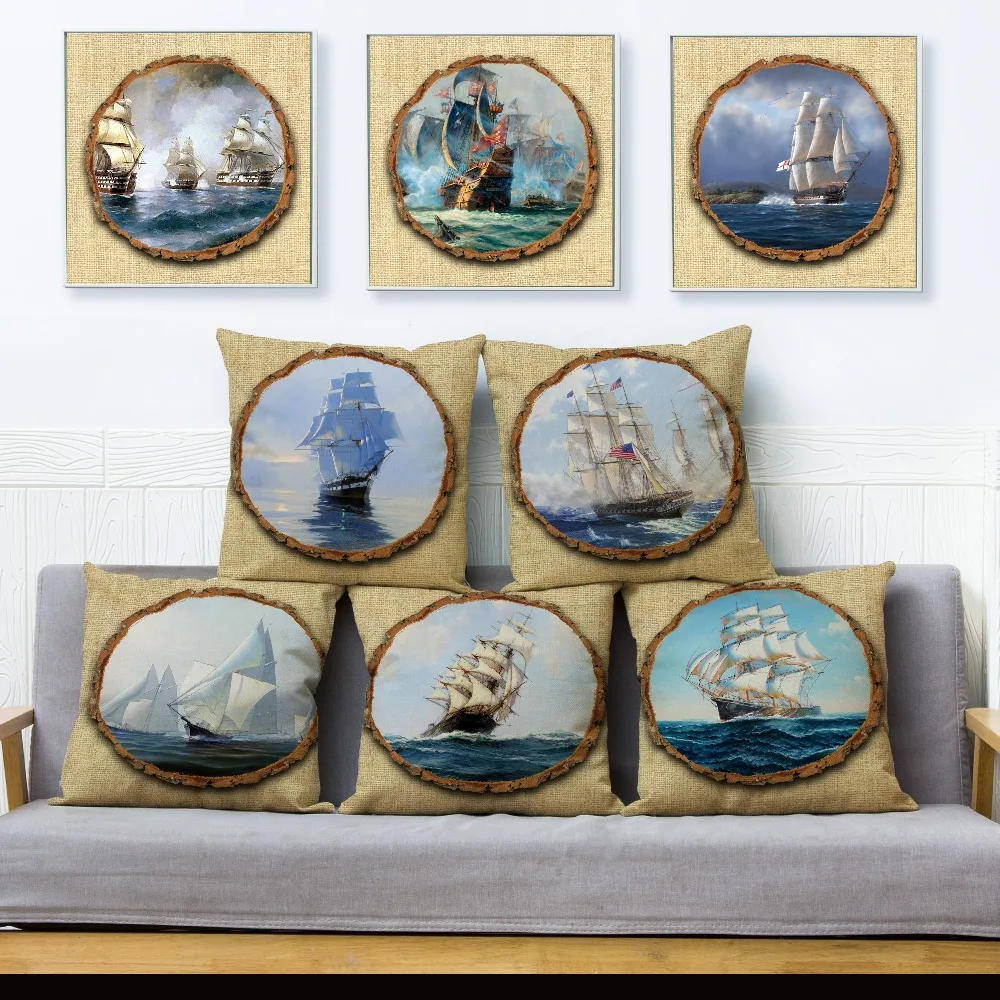 

Medieval Vintage Nordic Viking Ship Pattern Cushion Cover Linen Pillow Covers 45*45cm Pillows Case Home Decoration Pillowcase