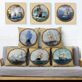 

Medieval Vintage Nordic Viking Ship Pattern Cushion Cover Linen Pillow Covers 45*45cm Pillows Case Home Decoration Pillowcase