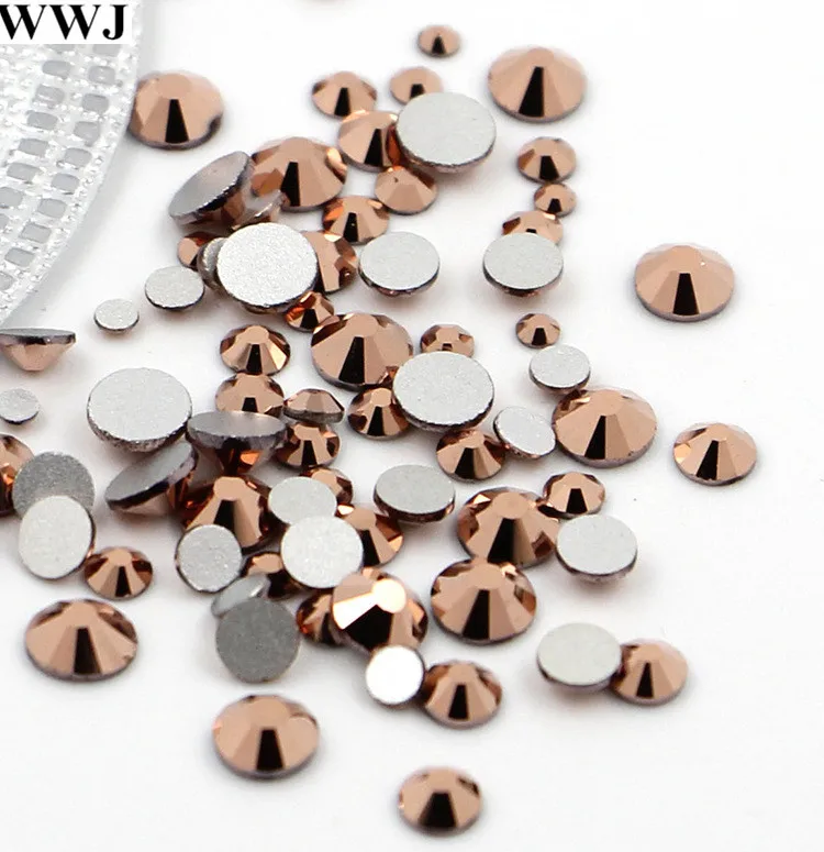 

Rose Gold Color Nail Art Rhinestone SS3-SS20 Flatbacks Glass Crystal Non Hotfix Rhinestone Glue On 3D Nails Jewelry Decoration