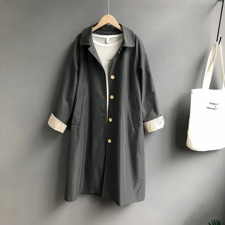 Mooirue Spring Women Windbreaker Trench Coat Slim Cotton Cuff Buckle Long Harajuku Vintage Cardigan Feminine Coat - Цвет: Rock ash