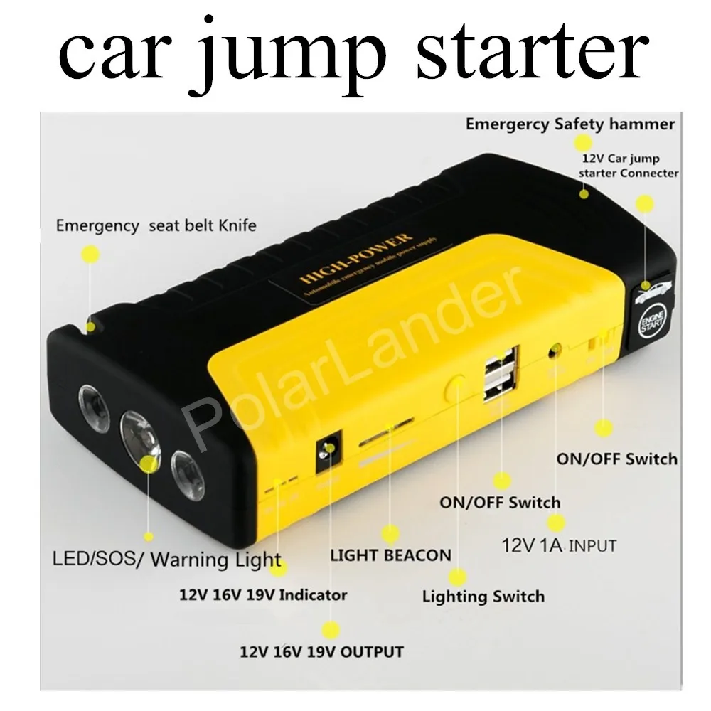 

free shippig hight quality 2 USB port 12000 Portable Car Jump Starter Power Bank Emergency Jump Starter Auto Battery Booster