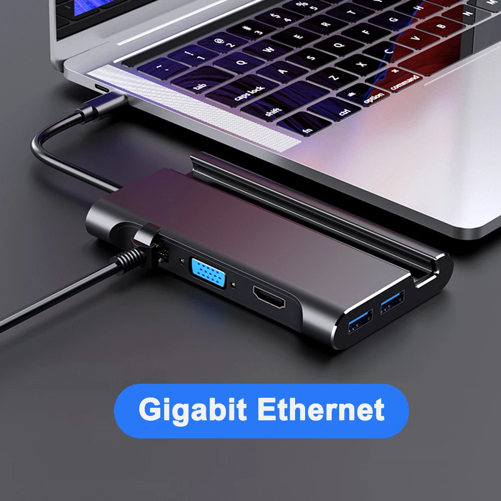 USB-C концентратор USB 3,0 HDMI VGA RJ45 Ethernet адаптер с держателем для телефона стенд Thunderbolt 3 PD для MacBook Pro huawei USB C концентратор