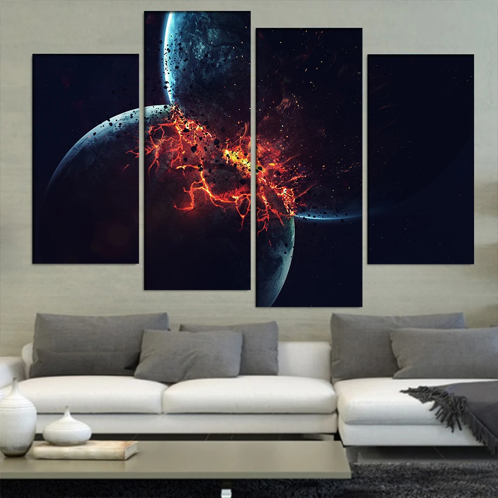4 Pcs/Set Large Abstract Collision Canvas Print Painting Modern Still Life Wall
