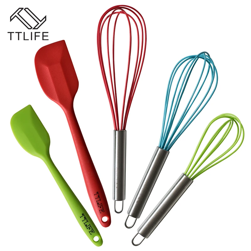 

5pcs Silicone Kitchen Utensils Hygienic Solid Coating-Turner Large Spatula Small Spatula Whisk