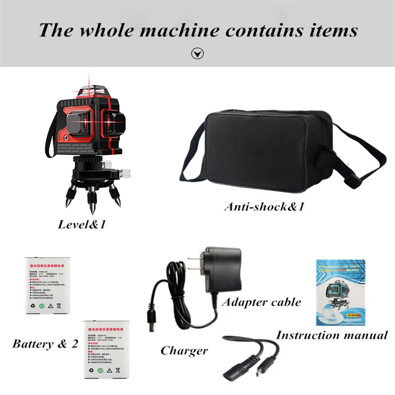 

12 Lines Green/Blue Cross Line Laser Level 638nm/808nm 3D 360 Degree Rotation Auto Leveling Horizontal Vertical Laser Beam