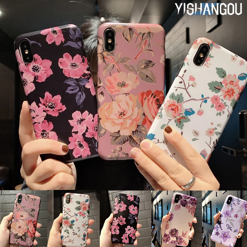 

YISHNAGOU Marble Flower Phone Case For iphone X Case For iphone 6 6S 7 8 Plus Cover Retro Leaves Cases Fashion Soft IMD Capa
