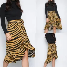 Лидер продаж Новые женские Высокая мода галстук-бабочка, принт с животными, оборки по краям, цвет: оборкой Обёрточная бумага миди юбка куртка femme FD