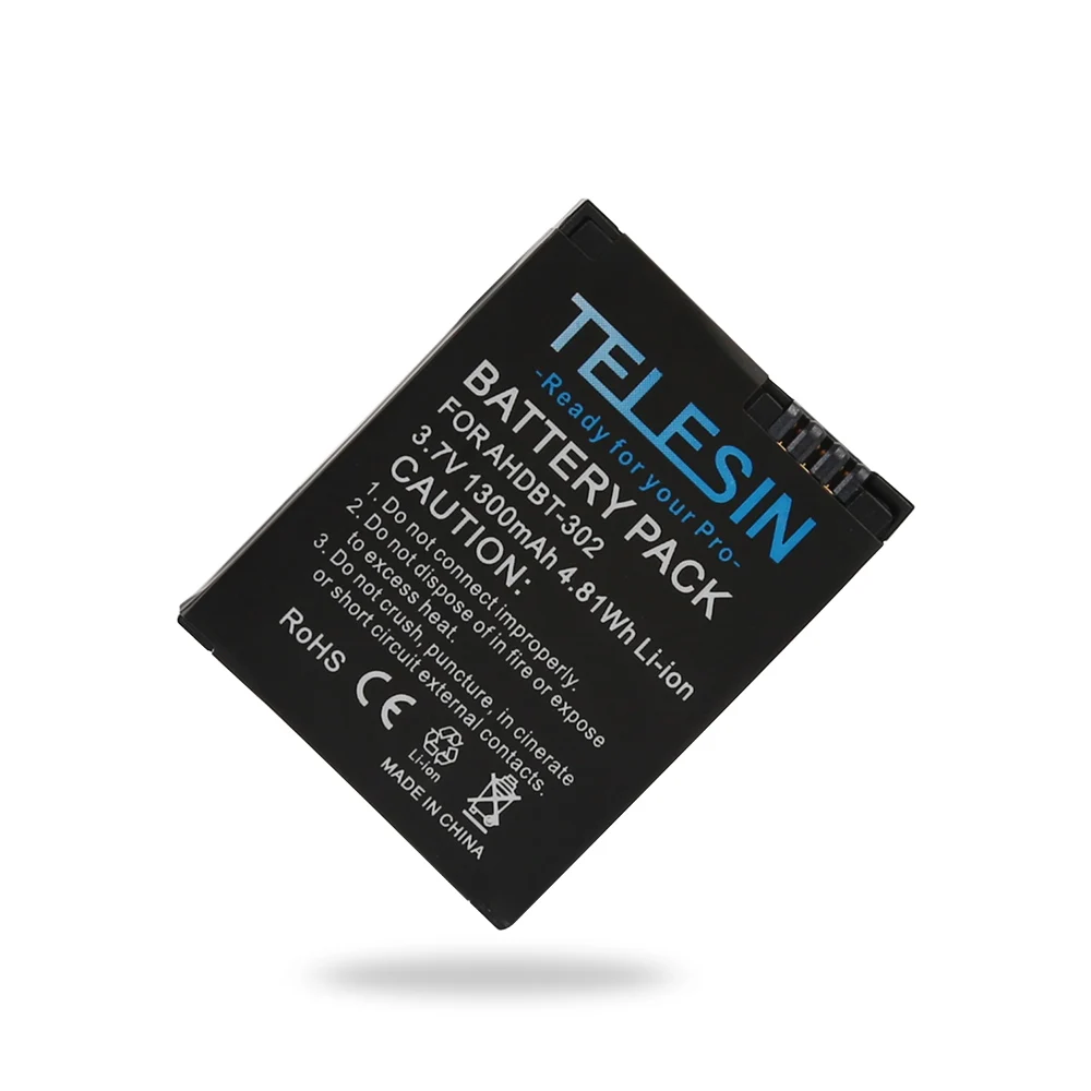 TELESIN Li-ion Battery Pack 3.7V AKKU AHDBT-302 Replacement Back Up Battery for GoPro Hero 3, Hero 3+ Plus Accessories