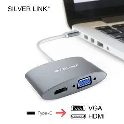 Серебряный Ссылка 2in1 Тип usb-C адаптер VGA/HDMI 4 К конвертер USB C кабель для ноутбука Macbook thunderbolt 3 HD видео сигнала внешней