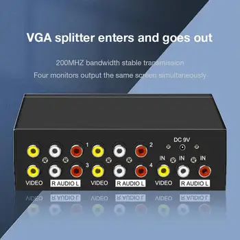 

4 Port RCA Splitter 1x4 Box AV Video Audio Splitter RCA With Metal Housing 1 In FOR 4 Out For DVD HDTV W Power Distributor New