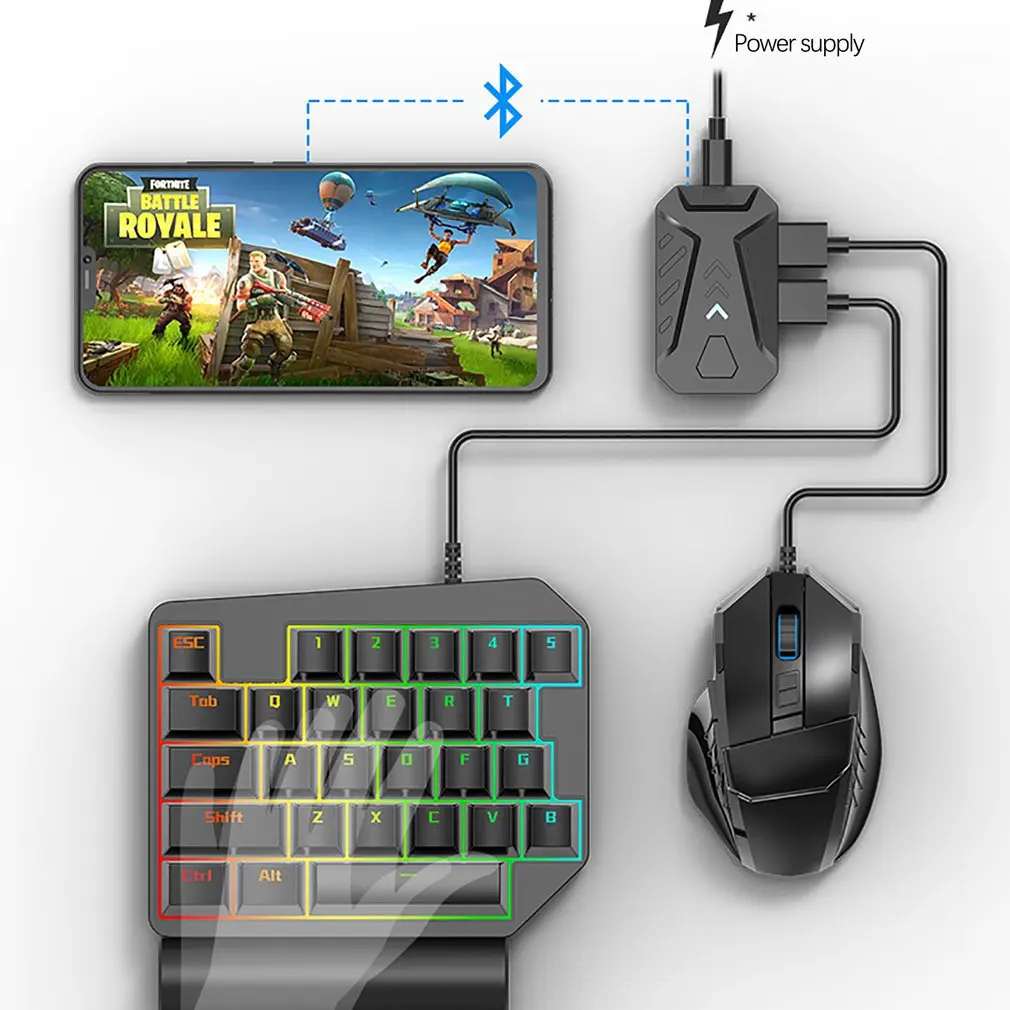 Bluetooth BattleDock Keyboard Mouse Converter PUBG Phone Game Controller Dual USB Ports with Phone 